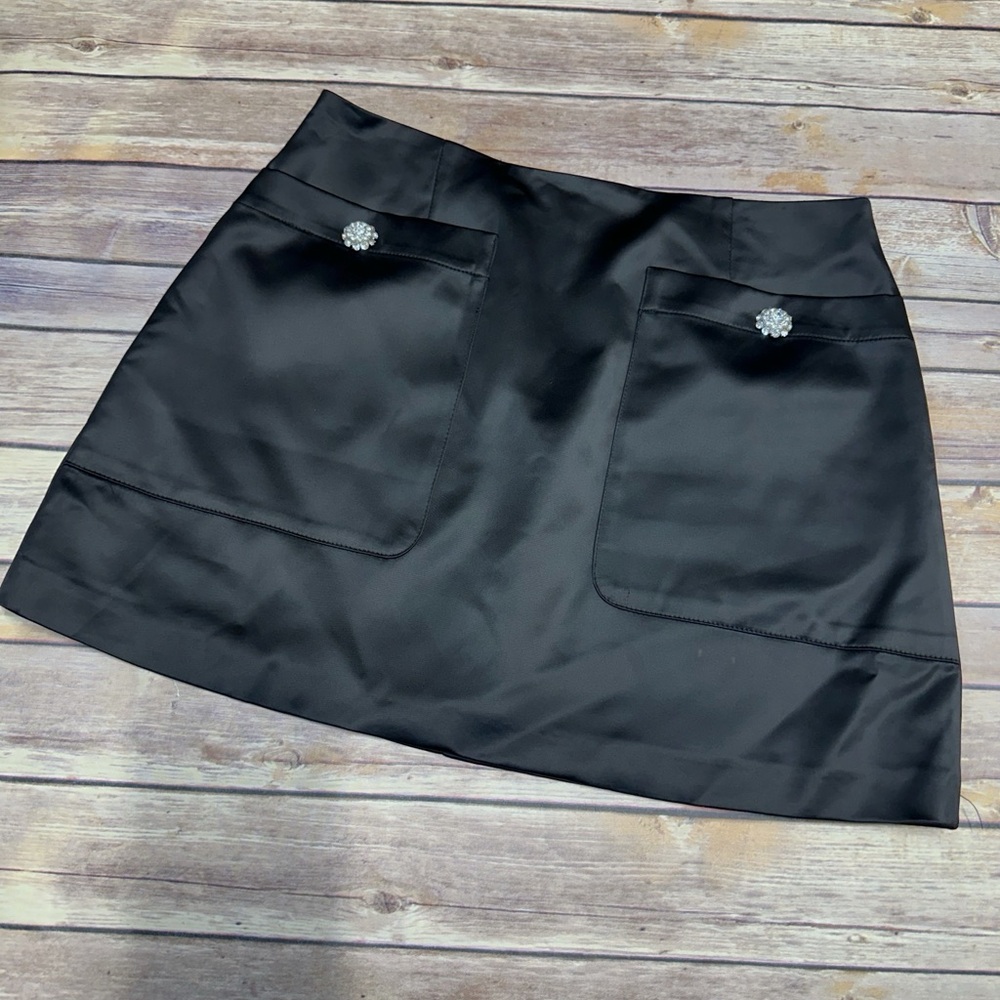 French Connection - Carey Satin Embellished Mini Skirt Black Size 8